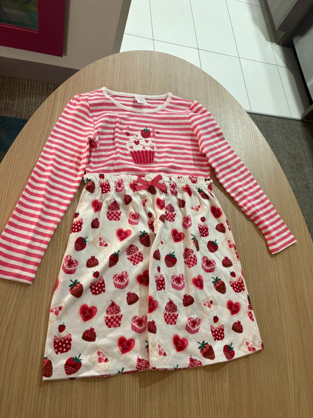 Gymboree Strawberry and Cupcake Print Dress 7 Pink White Long Sleeve NWT NEW